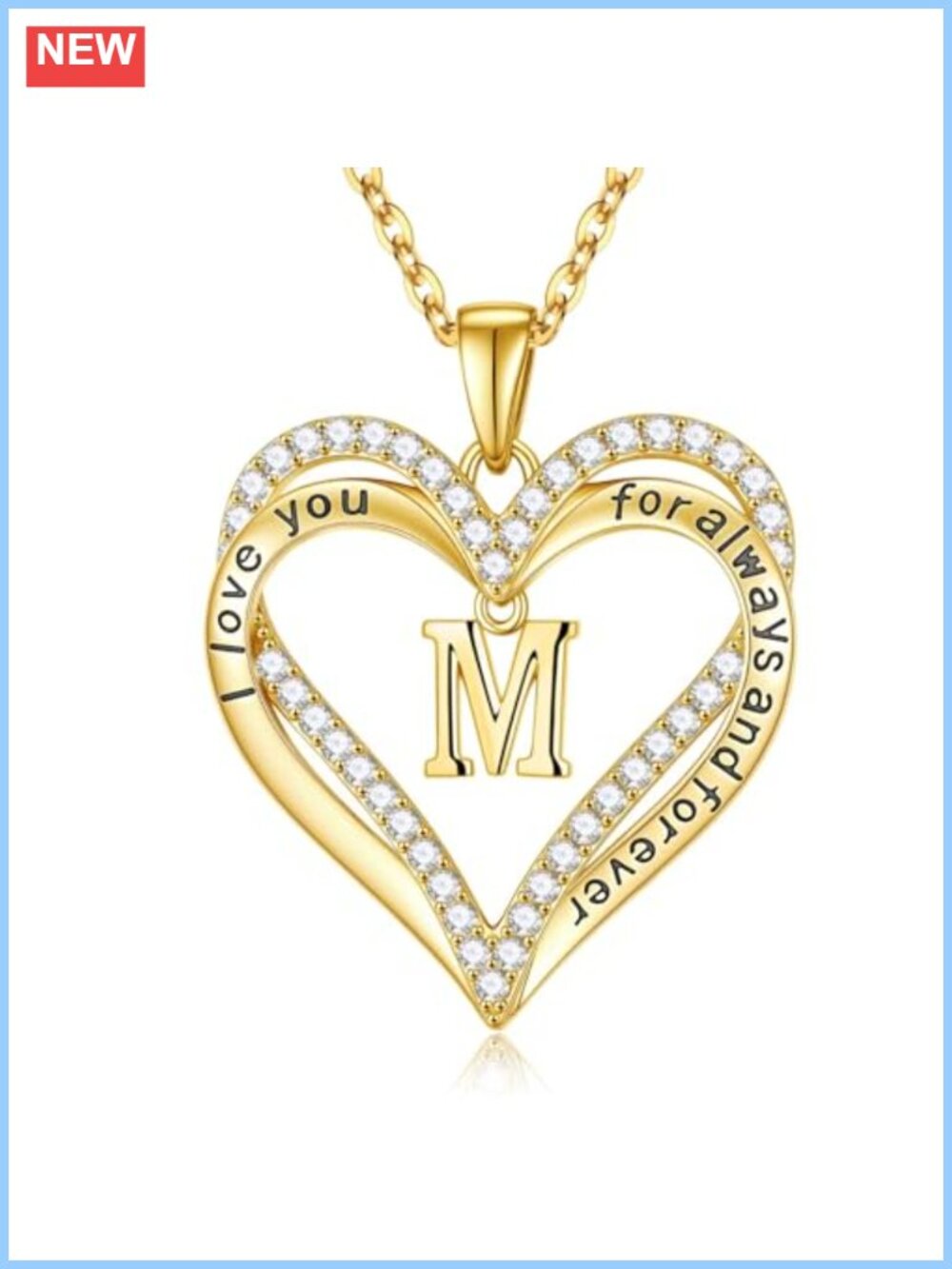 14K Gold Plated Initial Necklace with Cubic Zirconia Heart Pendant